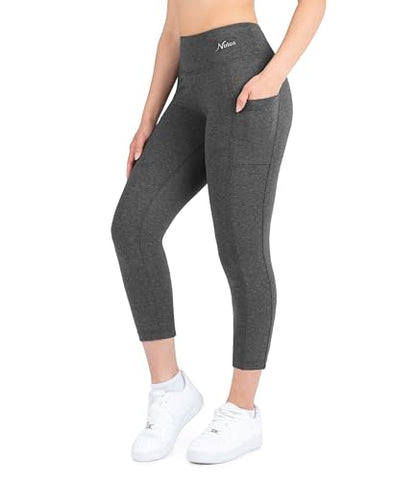 Nirlon Cotton Capri Leggings with Pockets 3/4- CottoNIR - color: Charcoal, size: 12