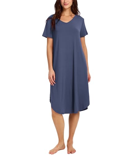 GYS Bamboo Viscose Nightgowns for Women Short Sleeve Sleep Shirt - color: Blue Ice, size: Medium