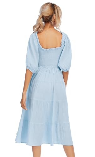 R.Vivimos Women's Cotton Off-Shoulder A-Line Midi Dresses - color: Skyblue, size: Medium