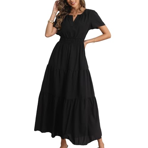 Rainday Maxi Dresses for Women Short Sleeves Casual Dress with Pockets - color: Z3918bk, size: 3X-Large