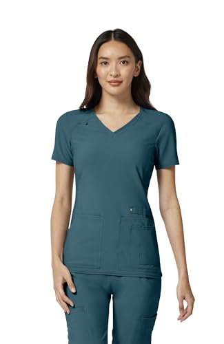 Cherokee Women's Medical Scrub Top Iflex V-Neck Knit Panel Top CK605 - color: Caribbean Blue, size: 3X-Large Plus