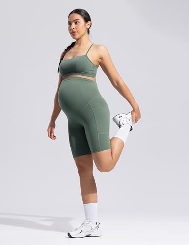 POSHDIVAH Creamluxe Maternity Biker Shorts with Pockets 6"/8" - color: Olive Mist, size: Medium