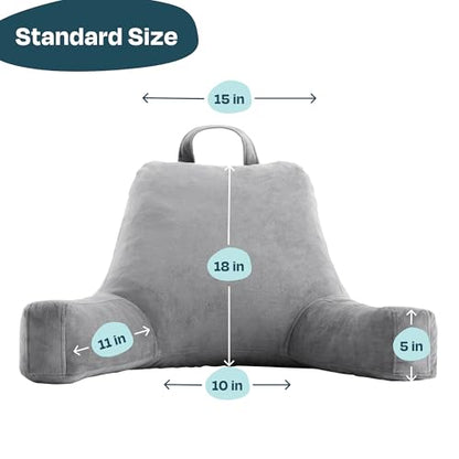 Linenspa Backrest Reading Pillow with Arms — Shredded Foam - color: Stone, size: Standard without Neck Support