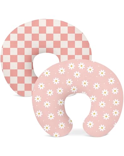 Nursing Pillow Covers 2 Pack, Stretchy Breastfeeding Pillow Covers for Baby - color: Daisy Check
