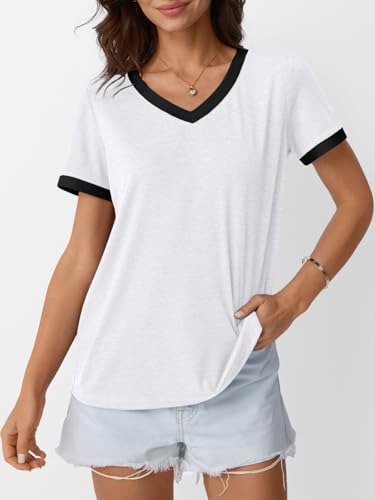 AUTOMET Womens Short Sleeve T-Shirts V Neck Summer Tops Comfy Clothes 2026 - color: White, size: Medium
