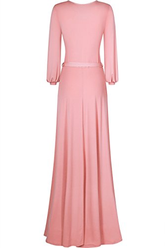 Women's 3/4 Sleeve Deep V-Neck Maxi Faux Wrap Solid Plus Size Dress - color: Blush-round Neck, size: Medium