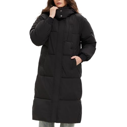 PUFFIT Long Puffer Jacket for Women,2025 Thickened Winter Coat Hooded with Deep Pockets, Ladies Warm Winter Jacket - color: Black, size: Medium
