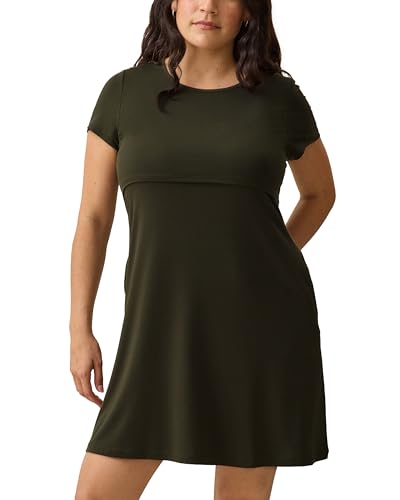 Kindred Bravely Essentials Maternity and Nursing T Shirt Dress Short Sleeve - color: Thyme, size: Medium