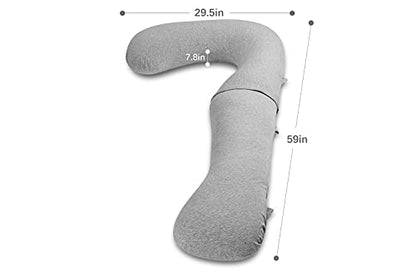 INSEN Pregnancy Pillow for Sleeping, L Shaped Body Pillow for Side Sleeping, Detachable Pregnancy Pillow with Full Body Support - color: Cooling Grey Jersey Cotton