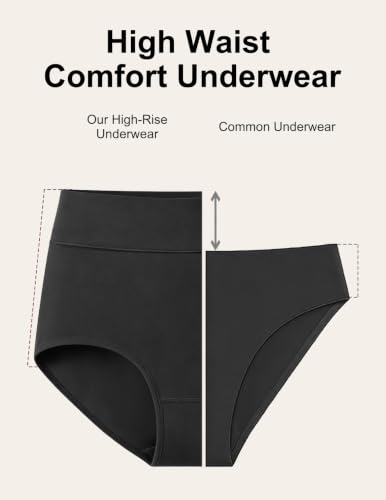 High Waisted Cotton Underwear for Women Full Coverage Panties - color: Black(pack-5), size: Small