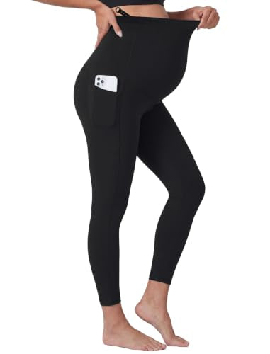 Women's Maternity Capri Leggings with Pockets Yoga Pants - size: Medium