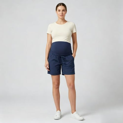 Cichic Women's Over-Belly Maternity Shorts Elastic Waist with Adjustable Button Tightener Maternity Casual Summer Shorts - size: Large