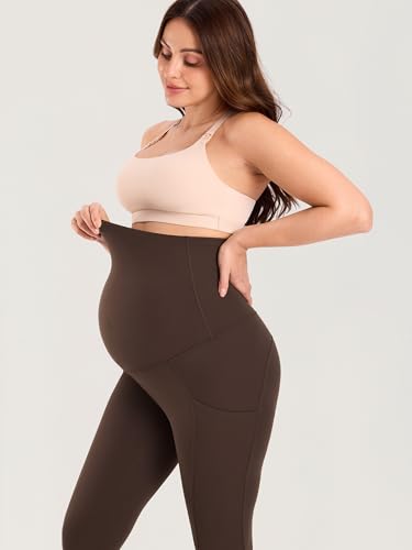 MOMANDA Maternity Leggings for Women 25" - color: Clay Brown, size: X-Large