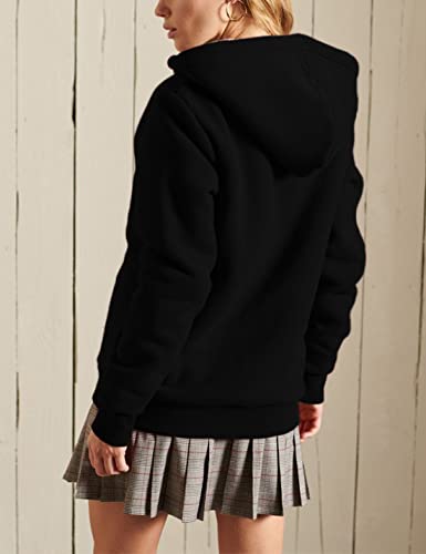 Women’s Casual Full Zip Up Sherpa Lined Hoodie Sweatshirt Jacket Coat - color: Black, size: Large