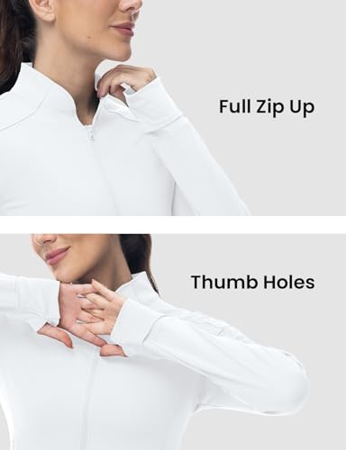 BGOWATU Women's Workout Athletic Jacket Zip Up Running Jackets Thumb Hole - color: White, size: Medium