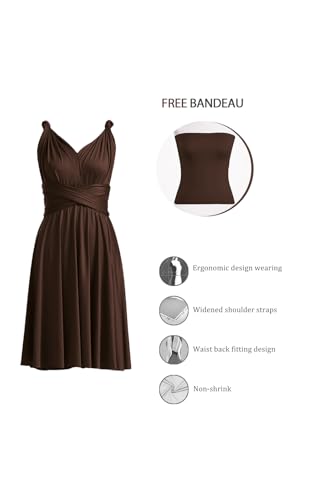 72styles Multi-Way Wrap Short Infinity Dress for Bridesmaids - color: Dark Brown