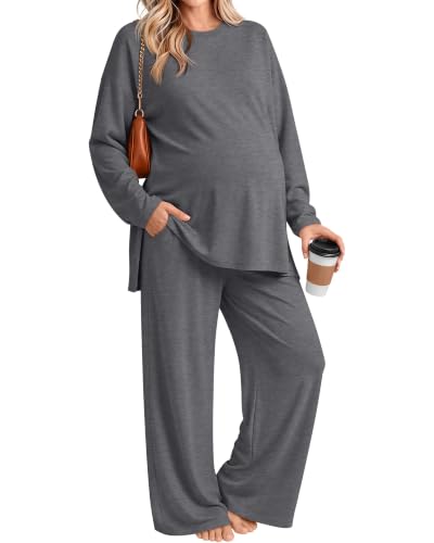 Riyiper Womens Oversized Maternity Pajama 2 Piece Set - color: Dark Heather Gray, size: Medium