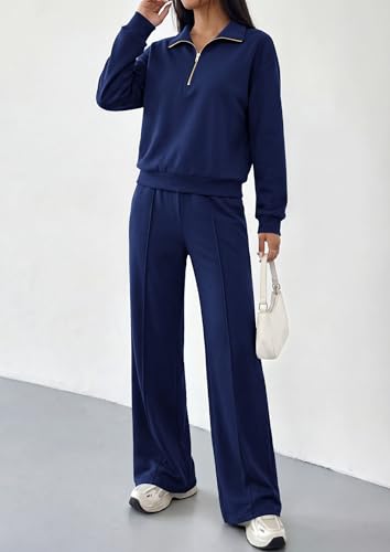 PRETTYGARDEN Women's Lounge Sets 2 Piece Outfits Sweatsuits - color: Dark Blue, size: Small