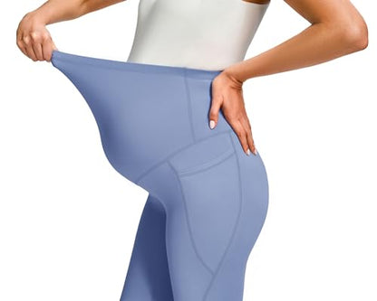 JOYSPELS Smooth Feeling Maternity Leggings Over The Belly with Pockets Workout Pregnancy Pants - color: Light Blue, size: X-Small
