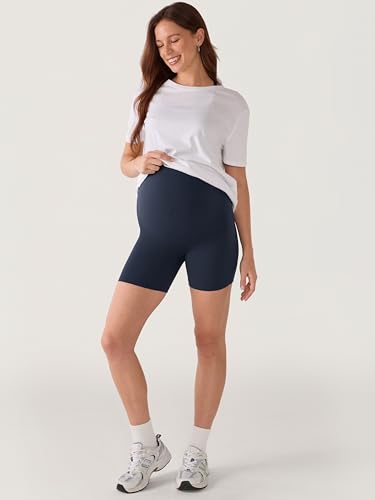 MOMANDA Seamless Maternity Biker Shorts 6" - color: Twilight Blue, size: X-Large