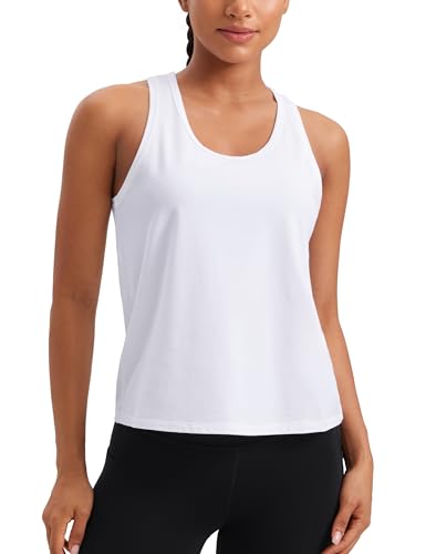 CRZ YOGA Pima Cotton Scoop Neck Tank Top - color: White, size: Medium