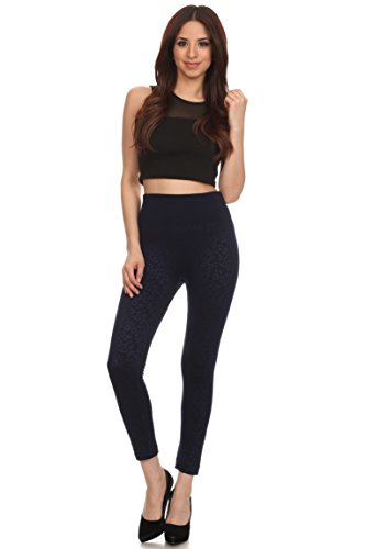 Sakkas Women's Patterned Soft Fleece Lined High Waist Leggings - color: Navy, size: One Size
