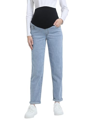Maternity Boyfriend Jeans Pregnancy Denim Pants - color: Light Blue, size: X-Large