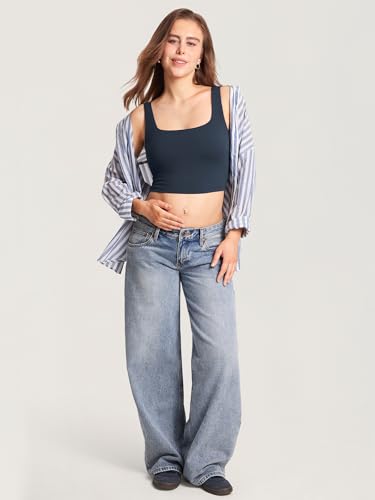 MOMANDA Longline Square Neck Pumping Bras - color: Twilight Blue, size: Medium