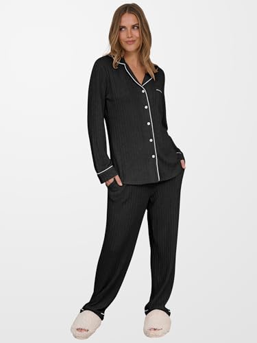 ANRABESS Women 2 Piece Pajama Lounge Sets 2026 Fall Outfits - color: Black, size: X-Large