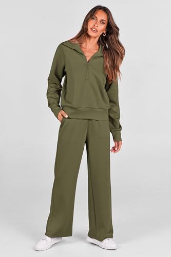 PRETTYGARDEN Women's 2 Piece Matching Lounge Set Sweatsuits - color: Army Green, size: Large
