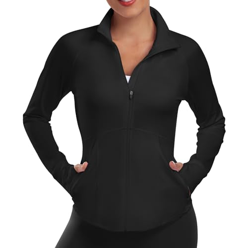 Women's Athletic Jackets Lightweight Workout Jackets Zip Up Running Jackets - color: Black, size: Small