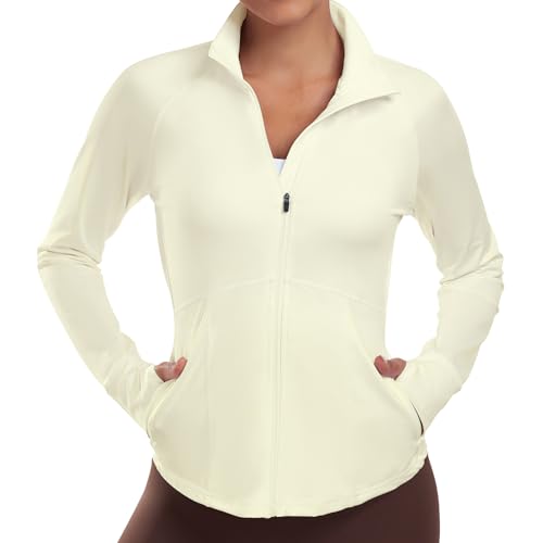 Women's Athletic Jackets Lightweight Workout Jackets Zip Up Running Jackets - color: Khaki, size: Medium