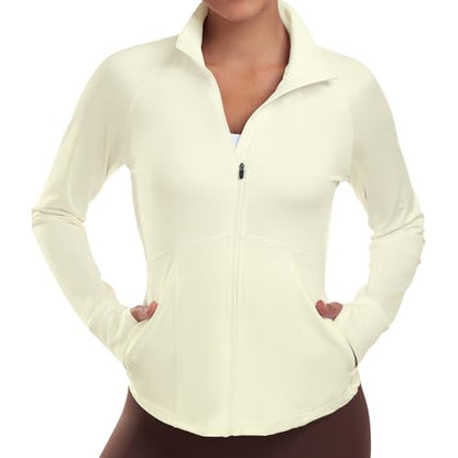 Women's Athletic Jackets Lightweight Workout Jackets Zip Up Running Jackets - color: Khaki, size: Medium