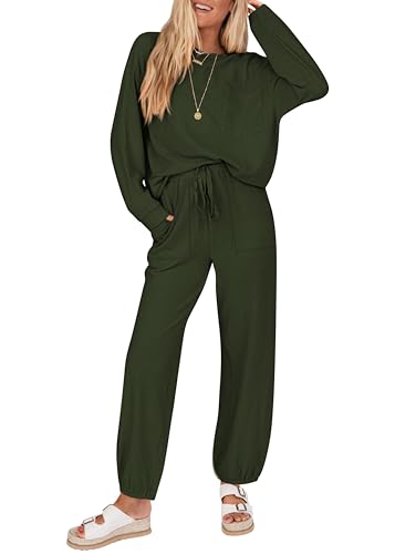 KIRUNDO Lounge Sets for Women 2026 Fall Comfy Postpartum Going Home Outfits - color: Army Green, size: Small