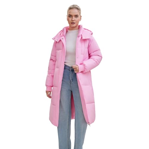PUFFIT Long Puffer Jacket for Women,2025 Thickened Winter Coat Hooded with Deep Pockets, Ladies Warm Winter Jacket - color: Morganite Pink, size: Small