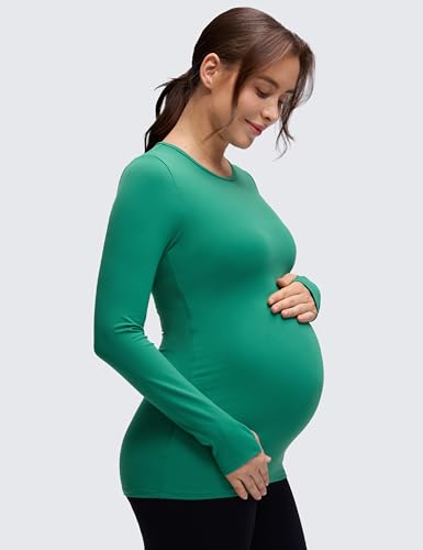 CRZ YOGA Maternity Crewneck Tops - color: Cascadia Green, size: Medium