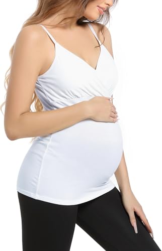 SUIEK 4 Pack Nursing Tank Tops Maternity Cami Cotton Breastfeeding Bralette - color: B-black+grey+army Green+white 4pack, size: Small