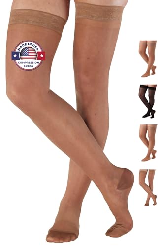 ABSOLUTE SUPPORT Women Compression Thigh High, 15-20mmHg, Taupe, Large - color: Taupe, size: Large
