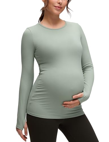 CRZ YOGA Maternity Crewneck Tops - color: Green Palm Court, size: Medium