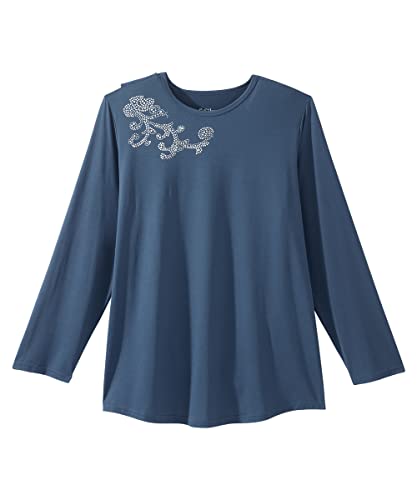 Silverts Women's Adaptive Open Back Long Sleeve Top, Assisted Dressing - color: Caribbean Blue, size: Small