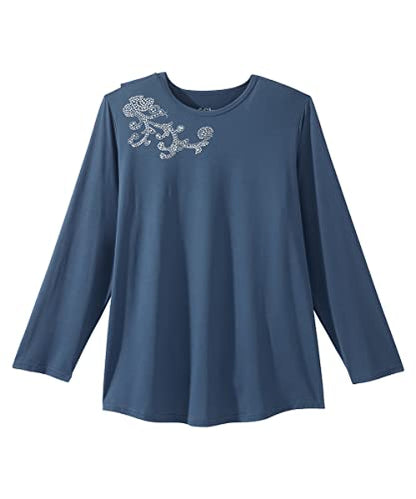 Silverts Women's Adaptive Open Back Long Sleeve Top, Assisted Dressing - color: Caribbean Blue, size: Large