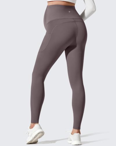 G4Free BareFeel Fleece Lined Maternity Leggings with Pockets Winter - color: Taupe, size: Medium
