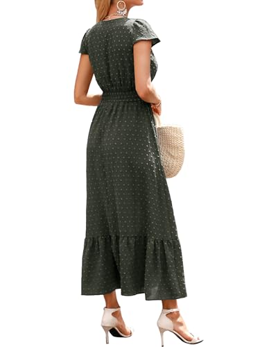 CzzzyL Women Nursing Dresses Cap Short Sleeve V Neck Swiss Dot with Pockets - color: S-green, size: Medium