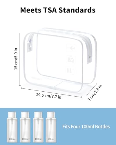 WANDF TSA Approved Toiletry Bag, 2 Pack Clear Makeup Bag - color: White, size: Pack of 2