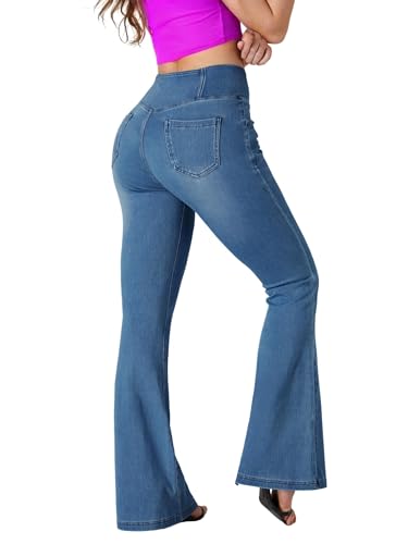 BlueRose Flare Jean for Women,Bell Bottom Jeans for Women Knit Crossover High Waisted Bootcut Jean - color: Blue, size: Medium