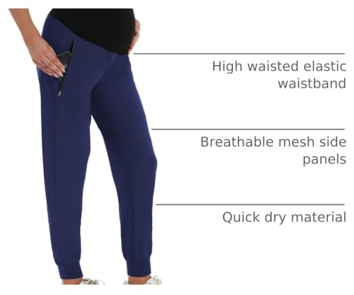 V VOCNI Maternity Joggers Quick-Dry Pregnancy Scrub Pants - color: Blue, size: Medium