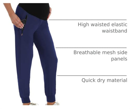 V VOCNI Maternity Joggers Quick-Dry Pregnancy Scrub Pants - color: Blue, size: Medium