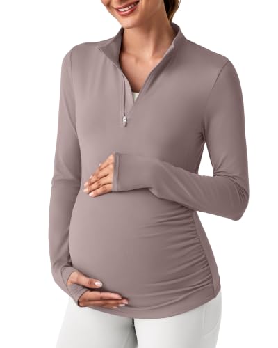 G4Free Lightbreeze Maternity Shirts Long Sleeve Quarter Zip Pregnancy Top - color: Gray Lilac, size: X-Small