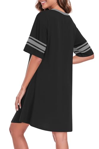 REGAI Women's Nightgowns Short Sleeve Soft Sleepshirt - color: Black, size: X-Large
