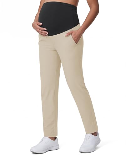 Maternity Pants Over Belly Pregnancy Scrub Pants - color: Khaki, size: XX-Large